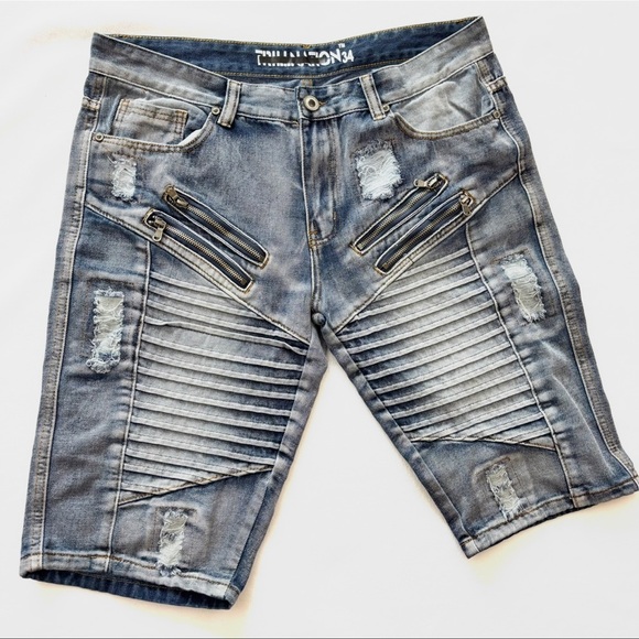 Trillnation 34 Med Wash 90% Cotton Zipper Ripple Knee Length Denim Short Size 34 - Picture 2 of 12